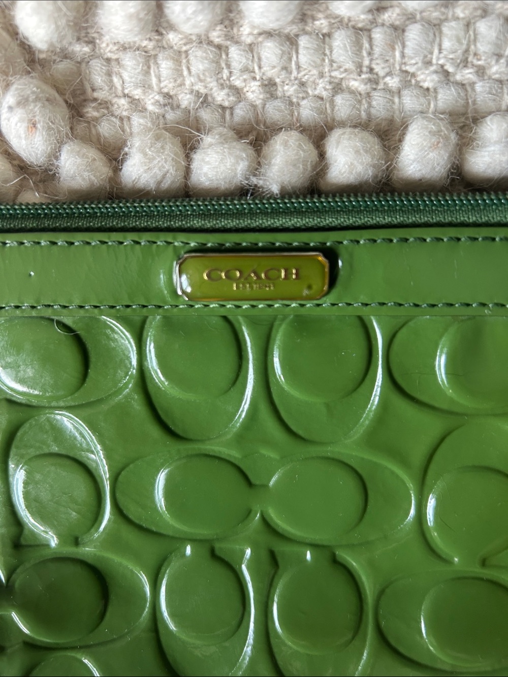 Coach Green Signature Patent Leather Wristlet - Picture 3 of 7